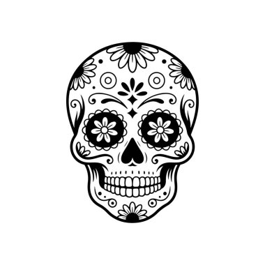 Meksika şeker kafatası tasviri. Ölüler günü. Dia de los muertos. Vektör illüstrasyonu