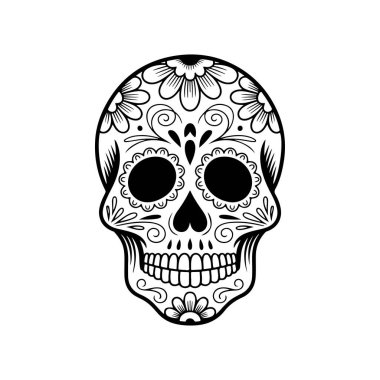 Meksika şeker kafatası tasviri. Ölüler günü. Dia de los muertos. Vektör illüstrasyonu