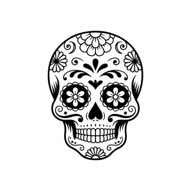 Meksika şeker kafatası tasviri. Ölüler günü. Dia de los muertos. Vektör illüstrasyonu