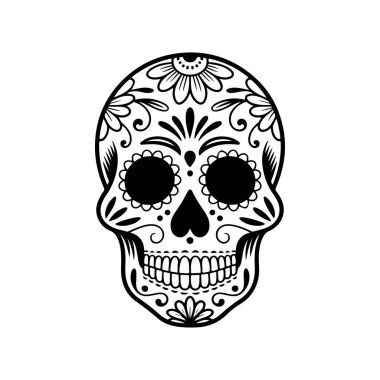 Meksika şeker kafatası tasviri. Ölüler günü. Dia de los muertos. Vektör illüstrasyonu