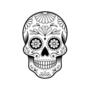 Meksika şeker kafatası tasviri. Ölüler günü. Dia de los muertos. Vektör illüstrasyonu