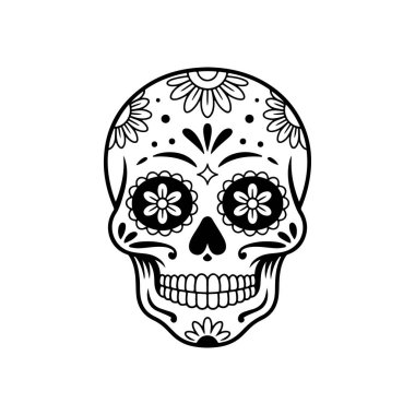 Meksika şeker kafatası tasviri. Ölüler günü. Dia de los muertos. Vektör illüstrasyonu