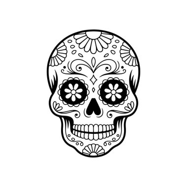 Meksika şeker kafatası tasviri. Ölüler günü. Dia de los muertos. Vektör illüstrasyonu