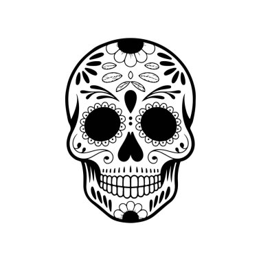 Meksika şeker kafatası tasviri. Ölüler günü. Dia de los muertos. Vektör illüstrasyonu