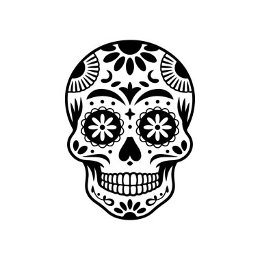 Meksika şeker kafatası tasviri. Ölüler günü. Dia de los muertos. Vektör illüstrasyonu