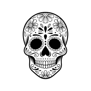 Meksika şeker kafatası tasviri. Ölüler günü. Dia de los muertos. Vektör illüstrasyonu