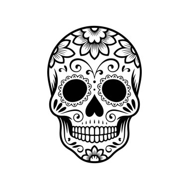 Meksika şeker kafatası tasviri. Ölüler günü. Dia de los muertos. Vektör illüstrasyonu