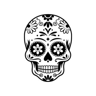 Meksika şeker kafatası tasviri. Ölüler günü. Dia de los muertos. Vektör illüstrasyonu
