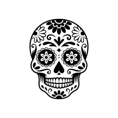 Meksika şeker kafatası tasviri. Ölüler günü. Dia de los muertos. Vektör illüstrasyonu