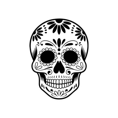 Meksika şeker kafatası tasviri. Ölüler günü. Dia de los muertos. Vektör illüstrasyonu