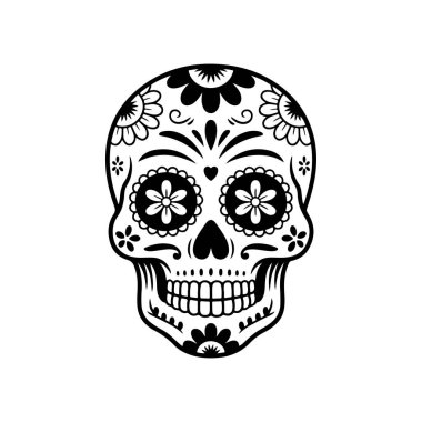 Meksika şeker kafatası tasviri. Ölüler günü. Dia de los muertos. Vektör illüstrasyonu