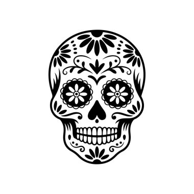 Meksika şeker kafatası tasviri. Ölüler günü. Dia de los muertos. Vektör illüstrasyonu