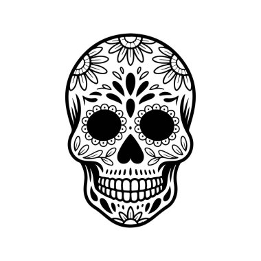 Meksika şeker kafatası tasviri. Ölüler günü. Dia de los muertos. Vektör illüstrasyonu