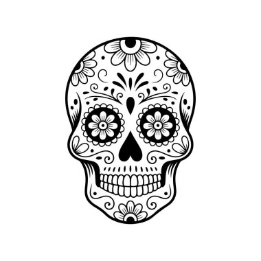 Meksika şeker kafatası tasviri. Ölüler günü. Dia de los muertos. Vektör illüstrasyonu