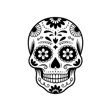 Meksika şeker kafatası tasviri. Ölüler günü. Dia de los muertos. Vektör illüstrasyonu