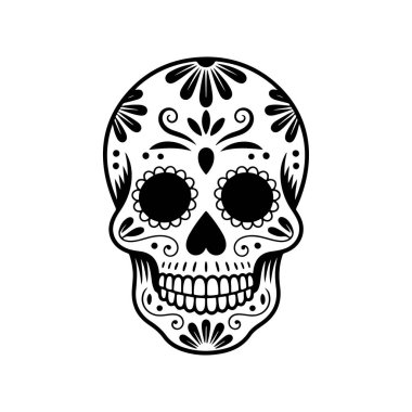 Meksika şeker kafatası tasviri. Ölüler günü. Dia de los muertos. Vektör illüstrasyonu