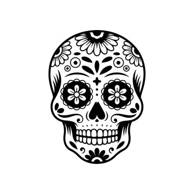 Meksika şeker kafatası tasviri. Ölüler günü. Dia de los muertos. Vektör illüstrasyonu