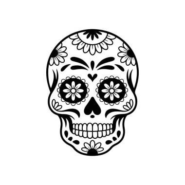 Meksika şeker kafatası tasviri. Ölüler günü. Dia de los muertos. Vektör illüstrasyonu