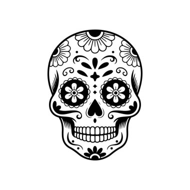 Meksika şeker kafatası tasviri. Ölüler günü. Dia de los muertos. Vektör illüstrasyonu