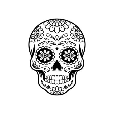 Meksika şeker kafatası tasviri. Ölüler günü. Dia de los muertos. Vektör illüstrasyonu