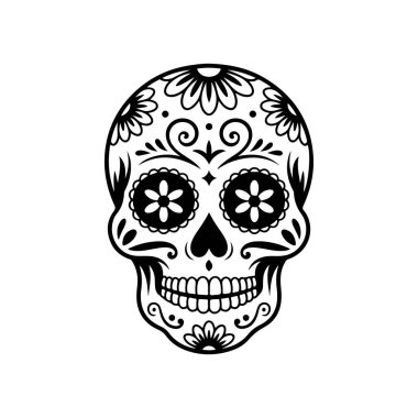 Meksika şeker kafatası tasviri. Ölüler günü. Dia de los muertos. Vektör illüstrasyonu