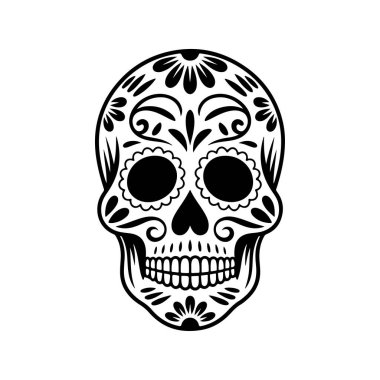 Meksika şeker kafatası tasviri. Ölüler günü. Dia de los muertos. Vektör illüstrasyonu