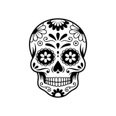 Meksika şeker kafatası tasviri. Ölüler günü. Dia de los muertos. Vektör illüstrasyonu