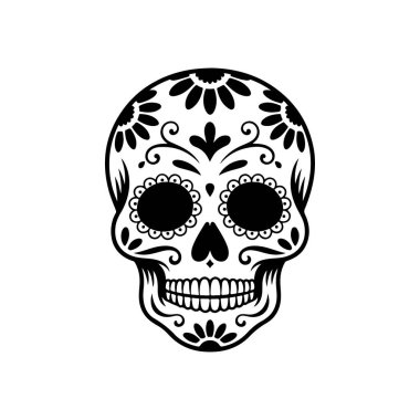 Meksika şeker kafatası tasviri. Ölüler günü. Dia de los muertos. Vektör illüstrasyonu