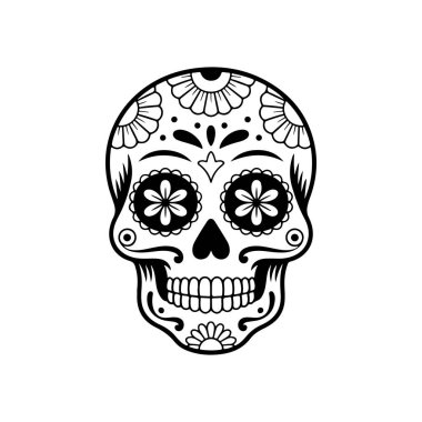 Meksika şeker kafatası tasviri. Ölüler günü. Dia de los muertos. Vektör illüstrasyonu