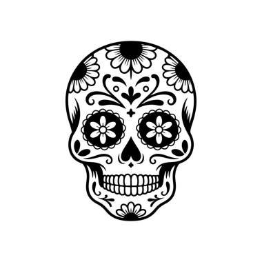 Meksika şeker kafatası tasviri. Ölüler günü. Dia de los muertos. Vektör illüstrasyonu