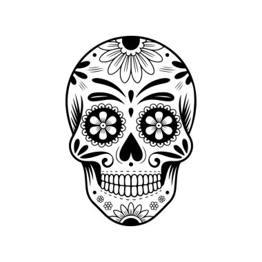 Meksika şeker kafatası tasviri. Ölüler günü. Dia de los muertos. Vektör illüstrasyonu