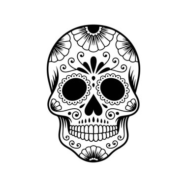 Meksika şeker kafatası tasviri. Ölüler günü. Dia de los muertos. Vektör illüstrasyonu