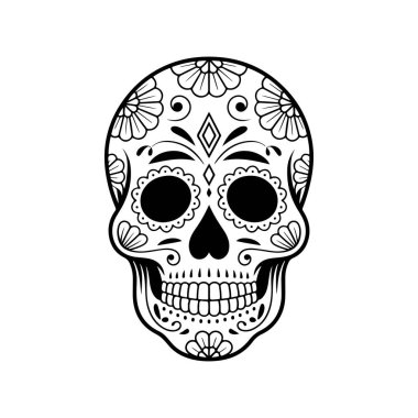 Meksika şeker kafatası tasviri. Ölüler günü. Dia de los muertos. Vektör illüstrasyonu