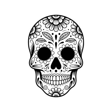 Meksika şeker kafatası tasviri. Ölüler günü. Dia de los muertos. Vektör illüstrasyonu