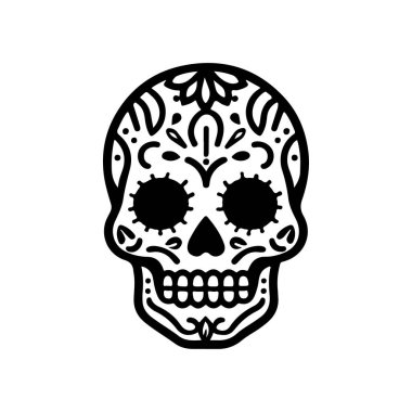 Meksika şeker kafatası tasviri. Ölüler günü. Dia de los muertos. Vektör illüstrasyonu