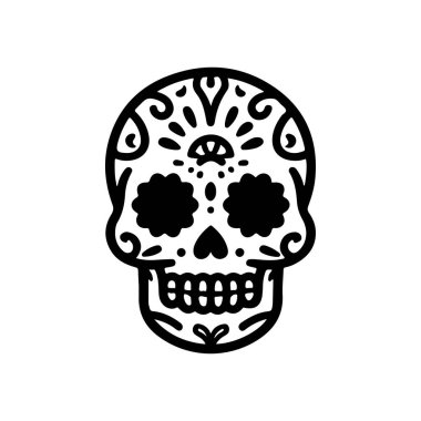 Meksika şeker kafatası tasviri. Ölüler günü. Dia de los muertos. Vektör illüstrasyonu