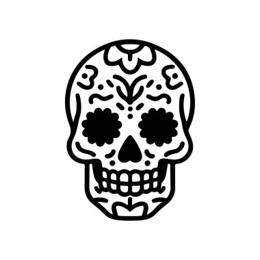Meksika şeker kafatası tasviri. Ölüler günü. Dia de los muertos. Vektör illüstrasyonu