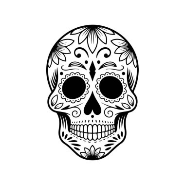 Meksika şeker kafatası tasviri. Ölüler günü. Dia de los muertos. Vektör illüstrasyonu