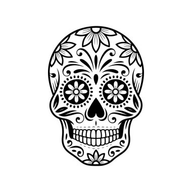 Meksika şeker kafatası tasviri. Ölüler günü. Dia de los muertos. Vektör illüstrasyonu