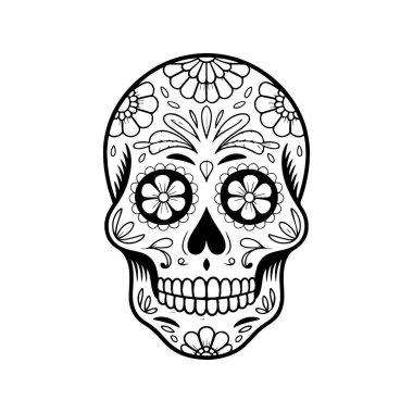 Meksika şeker kafatası tasviri. Ölüler günü. Dia de los muertos. Vektör illüstrasyonu