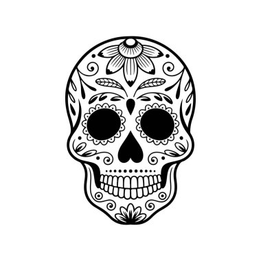 Meksika şeker kafatası tasviri. Ölüler günü. Dia de los muertos. Vektör illüstrasyonu