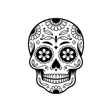 Meksika şeker kafatası tasviri. Ölüler günü. Dia de los muertos. Vektör illüstrasyonu