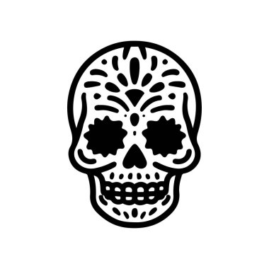 Meksika şeker kafatası tasviri. Ölüler günü. Dia de los muertos. Vektör illüstrasyonu