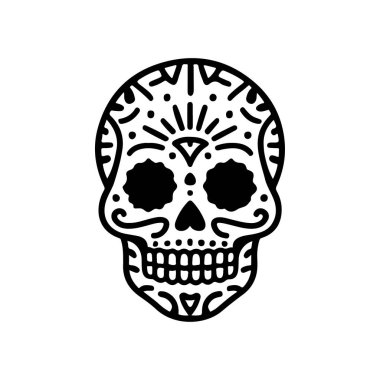 Meksika şeker kafatası tasviri. Ölüler günü. Dia de los muertos. Vektör illüstrasyonu