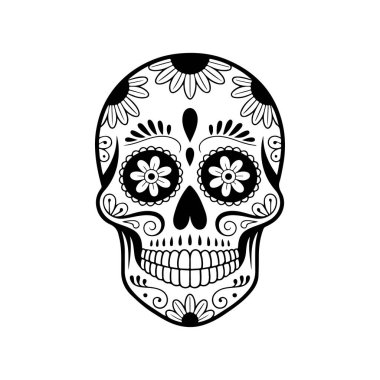 Meksika şeker kafatası tasviri. Ölüler günü. Dia de los muertos. Vektör illüstrasyonu