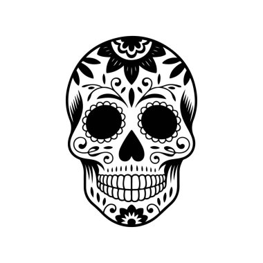 Meksika şeker kafatası tasviri. Ölüler günü. Dia de los muertos. Vektör illüstrasyonu