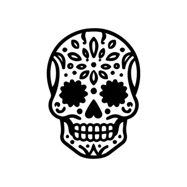 Meksika şeker kafatası tasviri. Ölüler günü. Dia de los muertos. Vektör illüstrasyonu