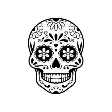 Meksika şeker kafatası tasviri. Ölüler günü. Dia de los muertos. Vektör illüstrasyonu