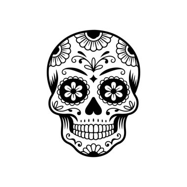 Meksika şeker kafatası tasviri. Ölüler günü. Dia de los muertos. Vektör illüstrasyonu