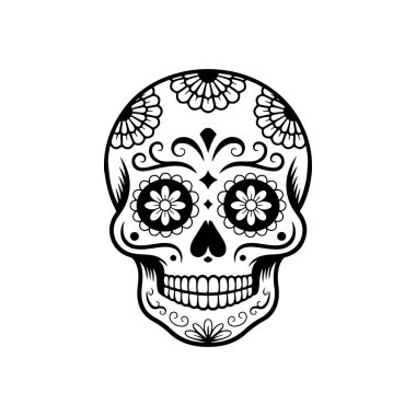Meksika şeker kafatası tasviri. Ölüler günü. Dia de los muertos. Vektör illüstrasyonu